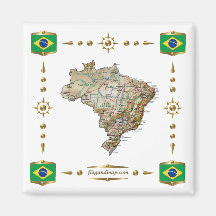 Brazil Map + Flags Magnet
