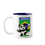 This adorable little panda is too cute! He's featured in front of a large flag from Brazil and ready to play football and score some goals. This cute design is perfect for football players and soccer fans.