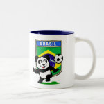 This adorable little panda is too cute! He's featured in front of a large flag from Brazil and ready to play football and score some goals. This cute design is perfect for football players and soccer fans.