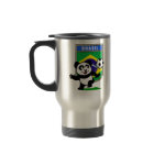 This adorable little panda is too cute! He's featured in front of a large flag from Brazil and ready to play football and score some goals. This cute design is perfect for football players and soccer fans.