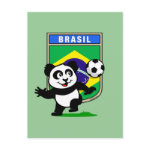 This adorable little panda is too cute! He's featured in front of a large flag from Brazil and ready to play football and score some goals. This cute design is perfect for football players and soccer fans.