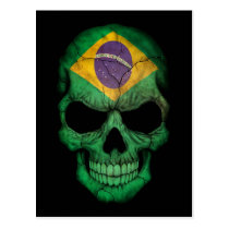 Brazilian Flag Skull on Black Postcards