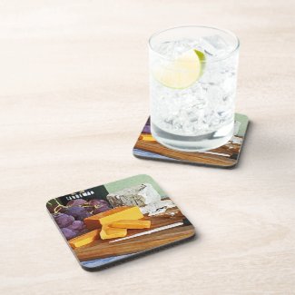 Bread Grapes Cheddar and Blue Cheeses Still Life Drink Coasters
