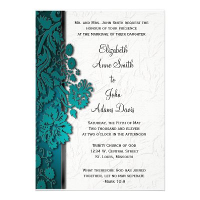 Break Through Damask Teal Wedding Invitatio Personalized Invitations