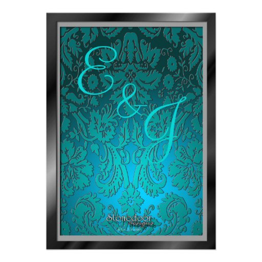 Break Through Damask Teal Wedding Invitatio Personalized Invitations