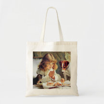 Breakfast in Bed: Girl, Terrier and Kitty Cat Bag