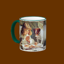 Breakfast in Bed: Girl, Terrier and Kitty Cat mugs