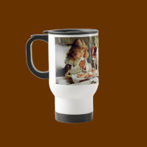 Breakfast in Bed: Girl, Terrier and Kitty Cat mugs