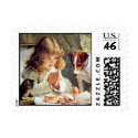 Breakfast in Bed: Girl, Terrier and Kitty Cat Stamp