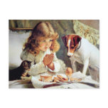 Breakfast in Bed: Girl, Terrier and Kitty Cat Post Cards