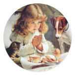 Breakfast in Bed: Girl, Terrier and Kitty Cat Stickers