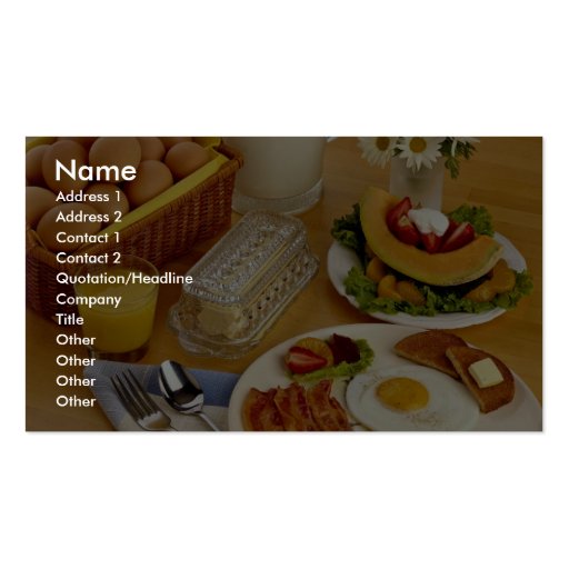 Breakfast of bacon, eggs and pitcher of milk business card templates