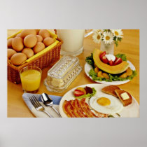 Breakfast of bacon, eggs and pitcher of milk  flow poster