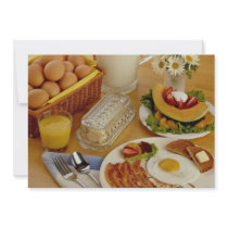 Breakfast of bacon, eggs and pitcher of milk invitation