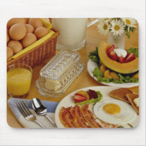 Breakfast of bacon, eggs and pitcher of milk mousepad