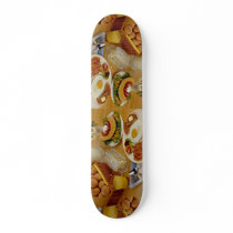 Breakfast of bacon, eggs and pitcher of milk skate board decks