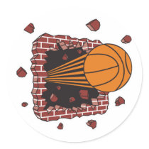 breaking through bricks basketball round sticker