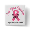 Breast Cancer 5 Year Survivor buttons by cancerapparel Breast Cancer 5 Year Survivor buttons