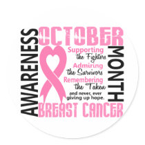 Breast Cancer Awareness Month Heart 1.5 Stickers