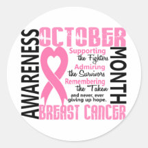 Breast Cancer Awareness Month Heart 1.5 Stickers