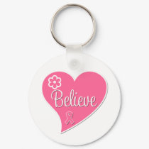 Breast Cancer Believe Pink Heart keychains