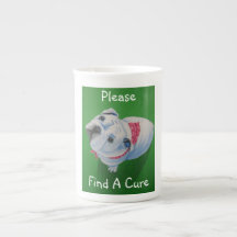 breast cancer, bull dog, pink ribbon porcelain mugs