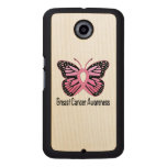 Breast Cancer Butterfly Ribbon of Hope Wood Phone Case