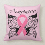 Breast Cancer Butterfly Ribbon Throw Pillow