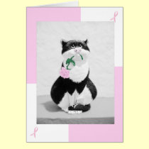 Breast Cancer Card Cat & Pink Rose; Pink Ribbons cards