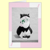 Breast Cancer Card--Cat with Pink Rose cards