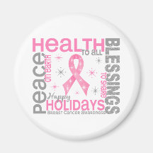Breast Cancer Christmas 4 Holiday Snowflakes Fridge Magnets
