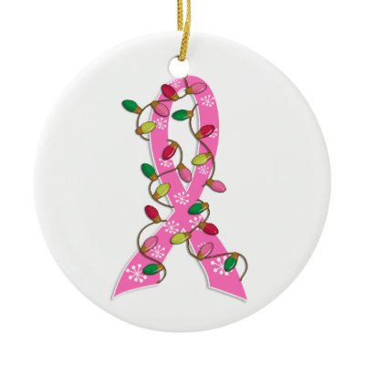 Breast Cancer Christmas Lights Ribbon Christmas Ornament