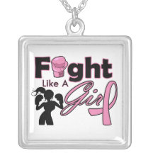 Breast Cancer Fight Like A Girl Silhouette Necklace