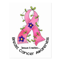 BREAST CANCER Flower Ribbon 1 Postcards