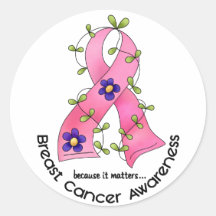 BREAST CANCER Flower Ribbon 1 Sticker