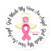 Breast Cancer God Made My Hero An Angel Round Stickers