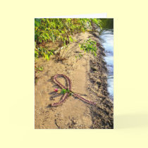 Breast Cancer Greeting Card-Pink ribbon in sand. cards