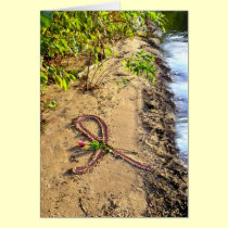 Breast Cancer Greeting Card-Pink ribbon in sand. cards