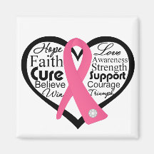 Breast Cancer Heart Ribbon Collage Fridge Magnets