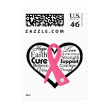 Breast Cancer Heart Ribbon Collage Stamps