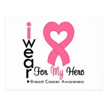 Breast Cancer Heart Ribbon For My Hero Post Card