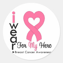 Breast Cancer Heart Ribbon For My Hero Round Sticker