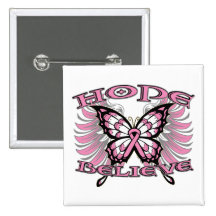 Breast Cancer Hope Believe Butterfly Pinback Button