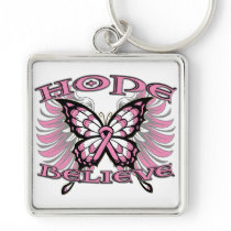 Breast Cancer Hope Believe Butterfly Key Chain