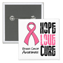 Breast Cancer Hope Love Cure Ribbon Button