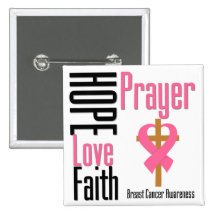 Breast Cancer Hope Love Faith Prayer Cross Buttons