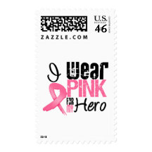 Breast Cancer I Wear Pink Ribbon For My Hero Postage