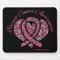Breast Cancer Mosaic Heart Ribbon mousepads
