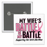 Breast Cancer My BATTLE TOO 1 Wife Pinback Buttons