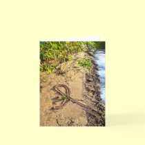 Breast Cancer Note Card-Pink ribbon in sand.
